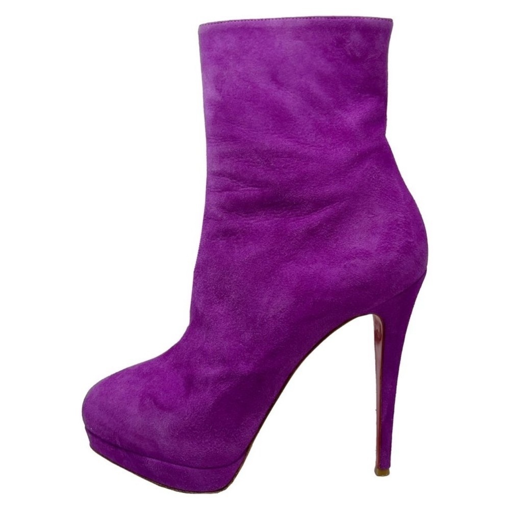 Christian Louboutin Alti 120 Purple Magenta Suede Platform Ankle Calf Boots